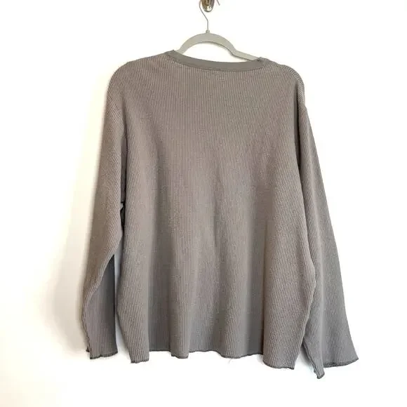 SKIMS Womens Long Sleeve Ribbed Knit Oversized Top Size M Smoke Cotton Lounge - Picture 2 of 7